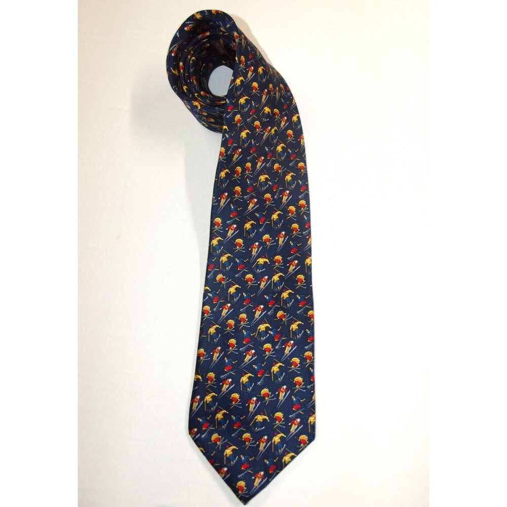 Skiers on Blue Museum Artifacts Tie All Silk Excellent Condition 3.75 X 60